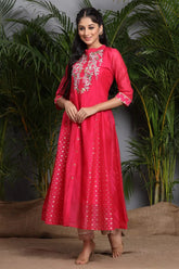 Fuschia Chanderi Embellished Layered Anarkali Kurta